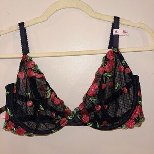 Victoria's Secret Black and Red Floral Underwire Bra
